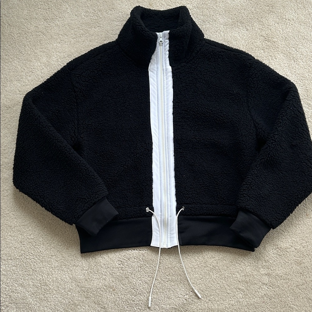 Joe Fresh X Sasha Exeter Black Teddy Jacket with White Zipper - Size M